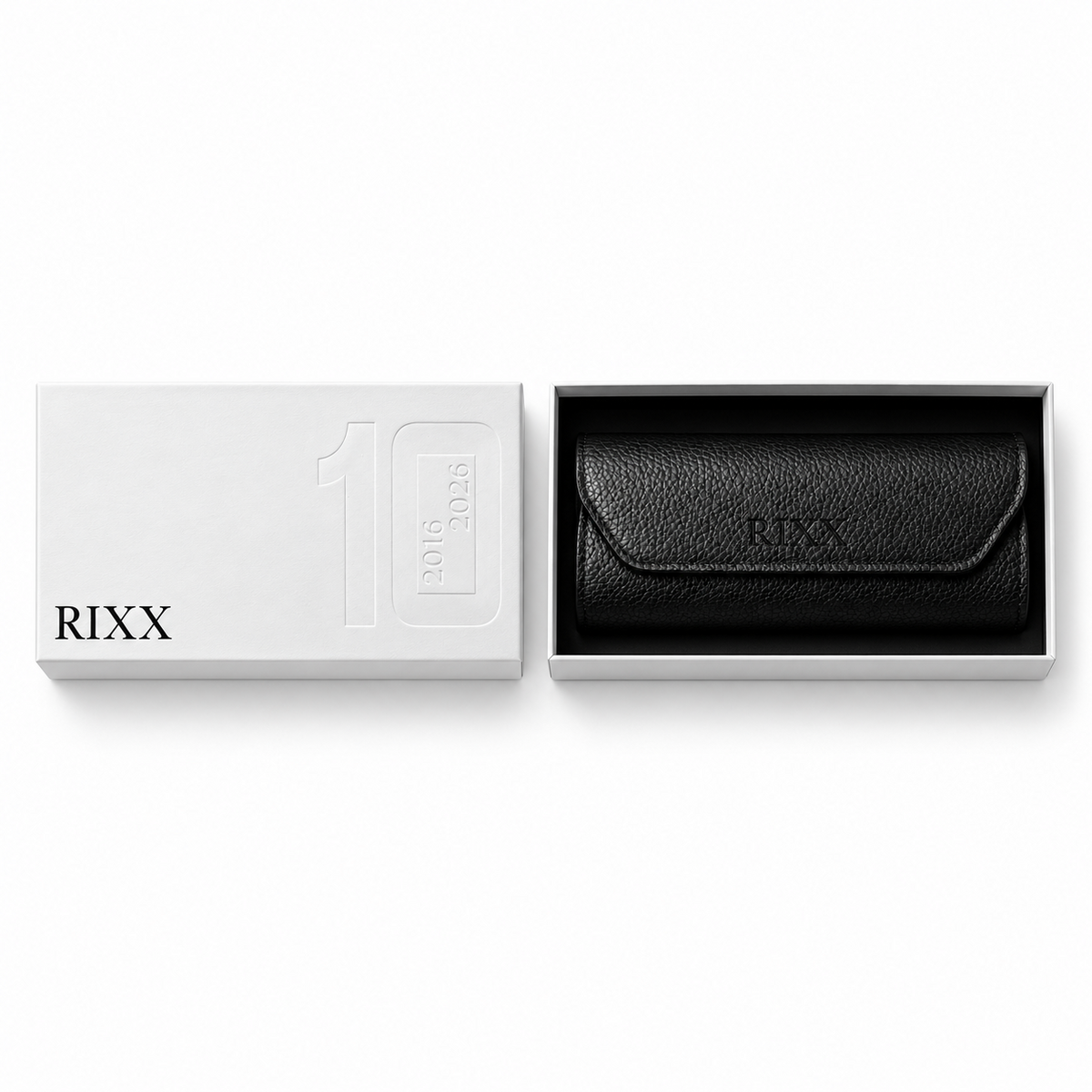 RIXX 10-year anniversary box with an embossed protective case